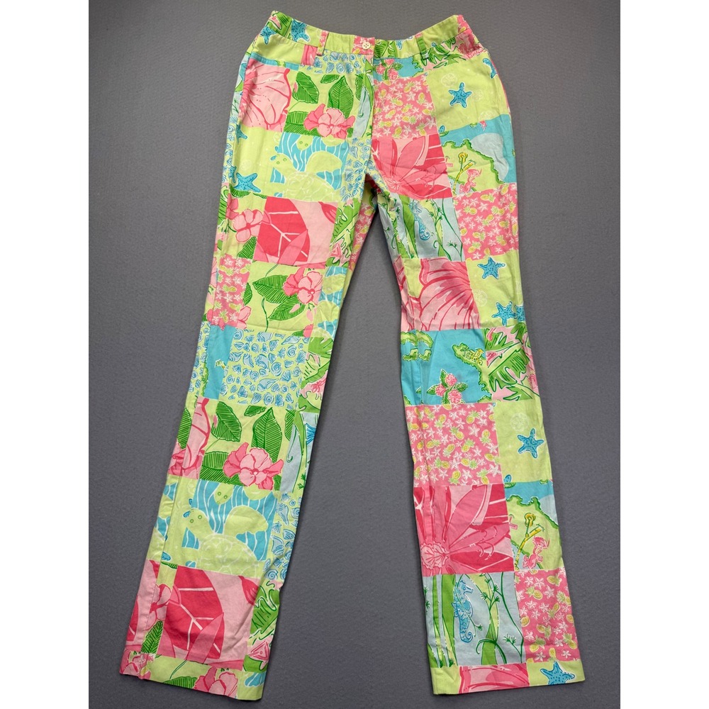 Lilly Pulitzer Womens Tropical Patchwork Pants Pink Green Blue Floral Size 6